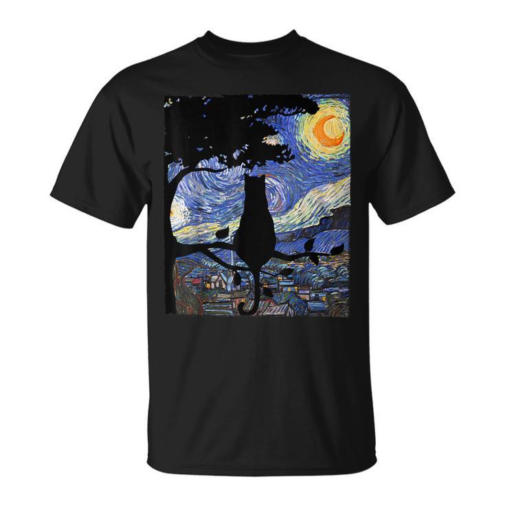 Cat Starry Night Cat Van Gogh Cat Art Cat T-Shirt