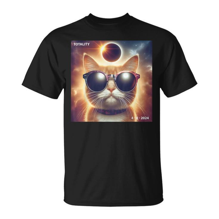 Cat Taking A Selfie With Solar 2024 Eclipse Wearing Glasses T-Shirt
