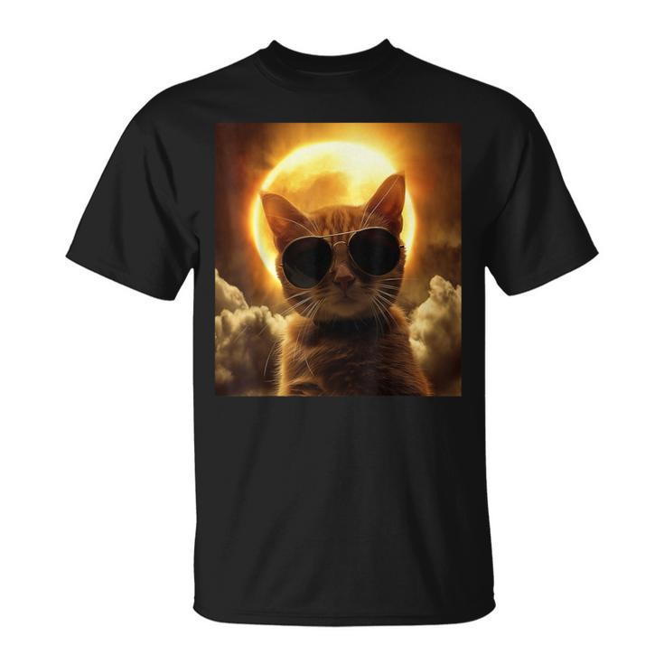 Cat Taking A Selfie With Solar Eclipse Wearing Sunglasses T-Shirt