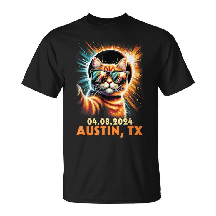 Cat Taking A Selfie Total Solar Eclipse 2024 Austin Texas T-Shirt