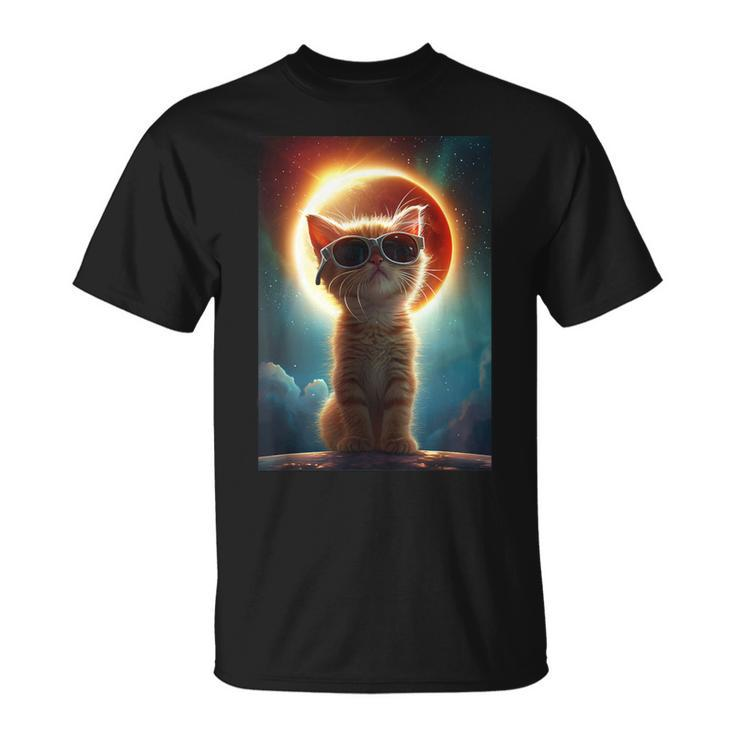 Cat Total Solar Eclipse 2024 April 8 Glasses Women T-Shirt