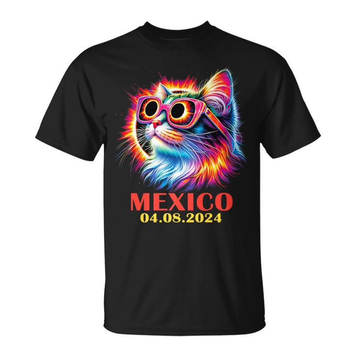 Cat Total Solar Eclipse 2024 Mexico Wearing Eclipse Glasses T-Shirt