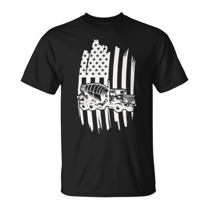 Cement Mixer Truck Usa Flag American Themed Decor T-Shirt