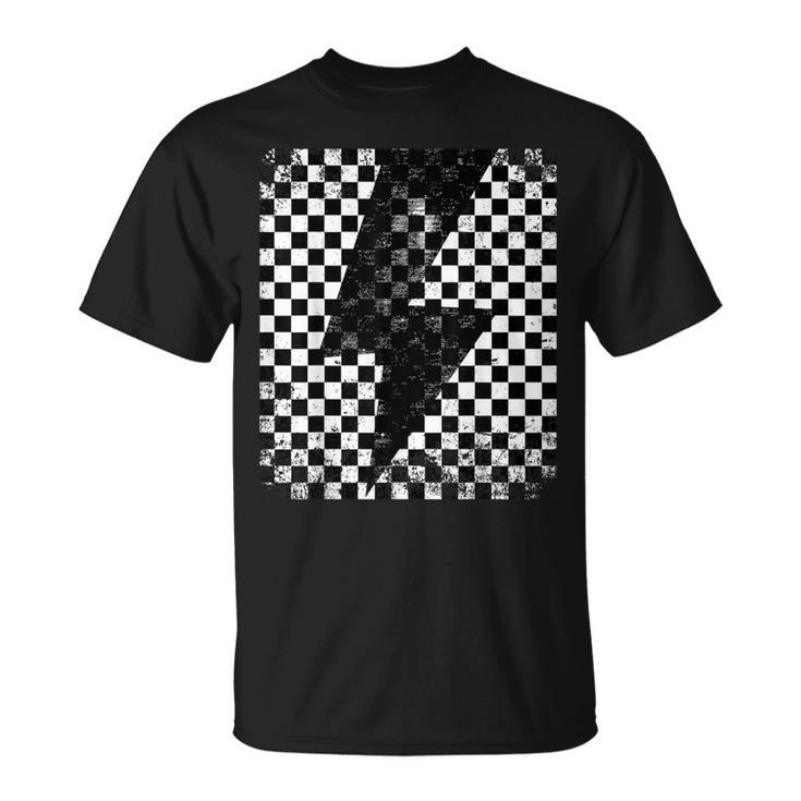 Checkered Lightning Bolt Thunder Checkerboard Graphic T-Shirt