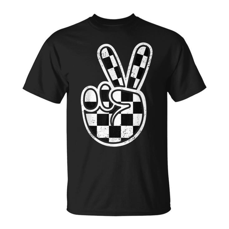 Checkered Peace Sign 60S 70S 80S Race Car Gamer Boys Toddler T-Shirt