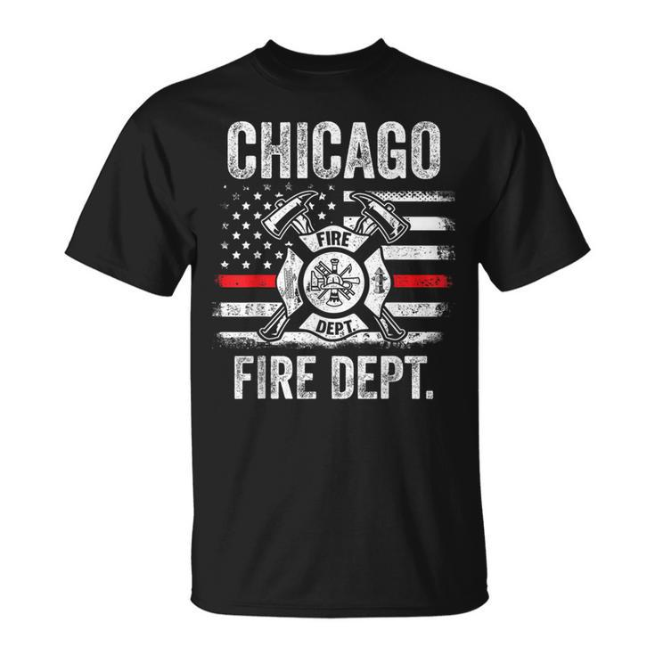 Chicago Illinois Fire Department Thin Red Line Fireman T-Shirt