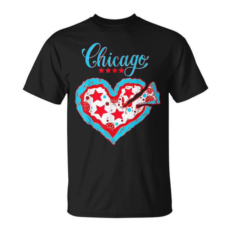 Chicago Pizza Love Heart Chicago Flag Women T-Shirt