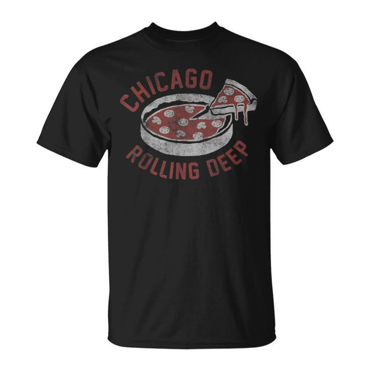 Chicago Rolling Deep Dish Pizza Vintage Graphic T-Shirt