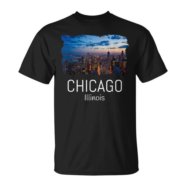 Chicago Skyline At Night Cool Souvenir Chicago Illinois T-Shirt