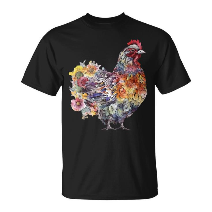 Chicken Aesthetic Flowers Cute Cottagecore Floral Chicken T-Shirt