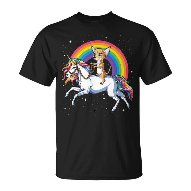 Chihuahua Riding Unicorn Women Girls Rainbow Galaxy T-Shirt