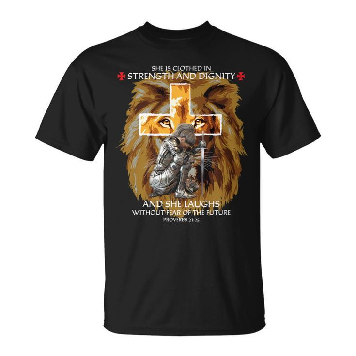 Christian Sayings Verses Lion Judah Cross Proverbs 31 T-Shirt