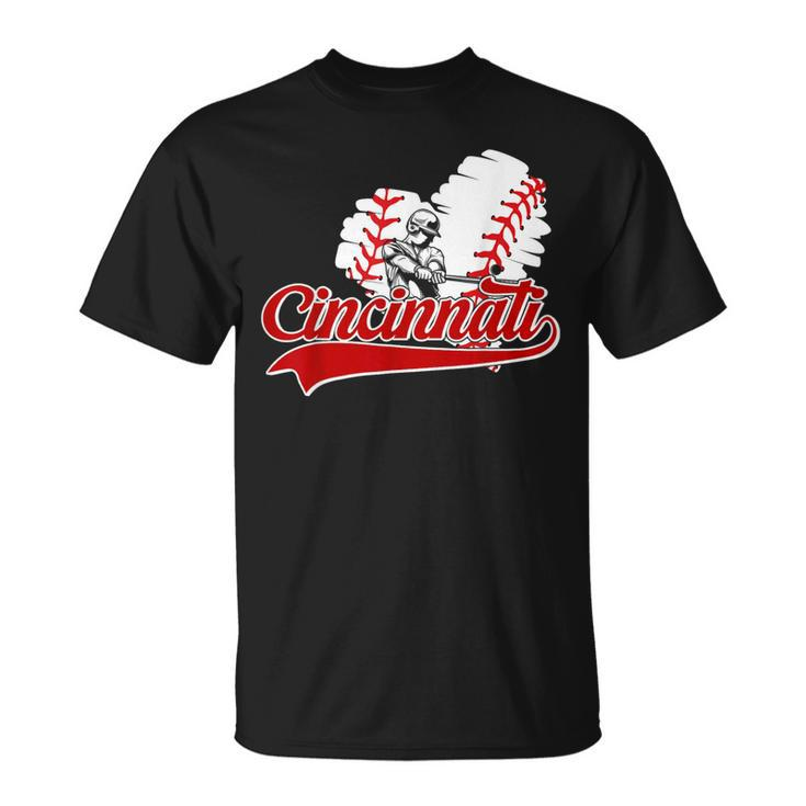 Cincinnati Cities Baseball Heart Baseball Fans Women T-Shirt
