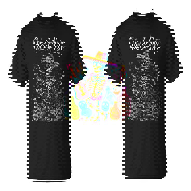 Cinco De Mayo Fiesta Mexican Skeleton Guitar Sombrero T-Shirt