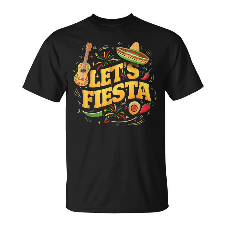 Cinco De Mayo Mexican Music Guitar Cactus Let's Fiesta T-Shirt