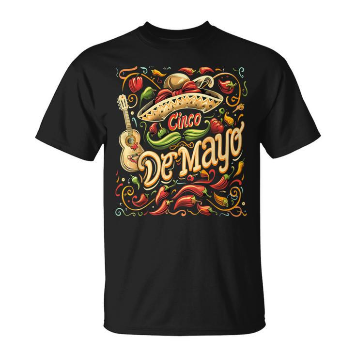 Cinco De Mayo Vintage Mexican Chilli Peppers Style T-Shirt