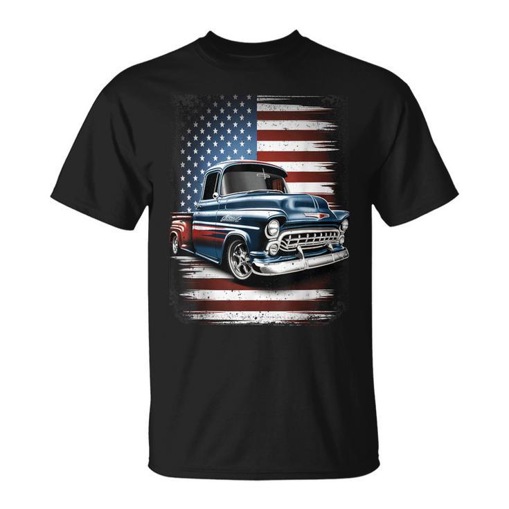 Classic Old Pickup Truck American Flag 4Th Of July Patriotic T-Shirt