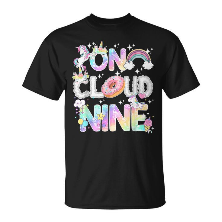 On Cloud Nine Unicorn Donut Birthday 9Th Birthday T-Shirt