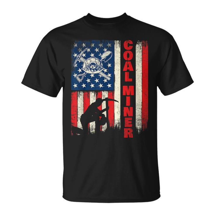 Coal Miner Patriotic Usa Flag Pitman Underground Mining T-Shirt