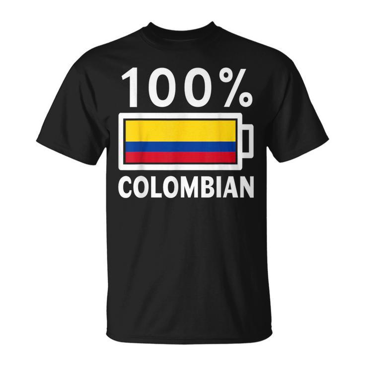 Colombia Flag 100 Colombian Battery Power T-Shirt