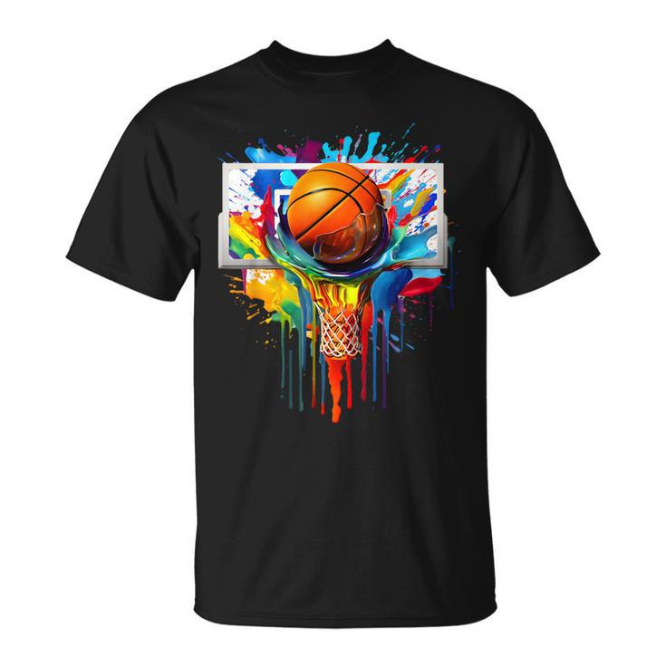 Colorful Basketball Tie Dye Color Splash Hoop Net Slam Dunk T-Shirt