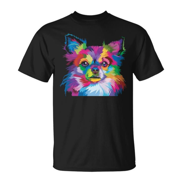 Colorful Chihuahua Long Hair Dog Lover Pop Art Artistic T-Shirt