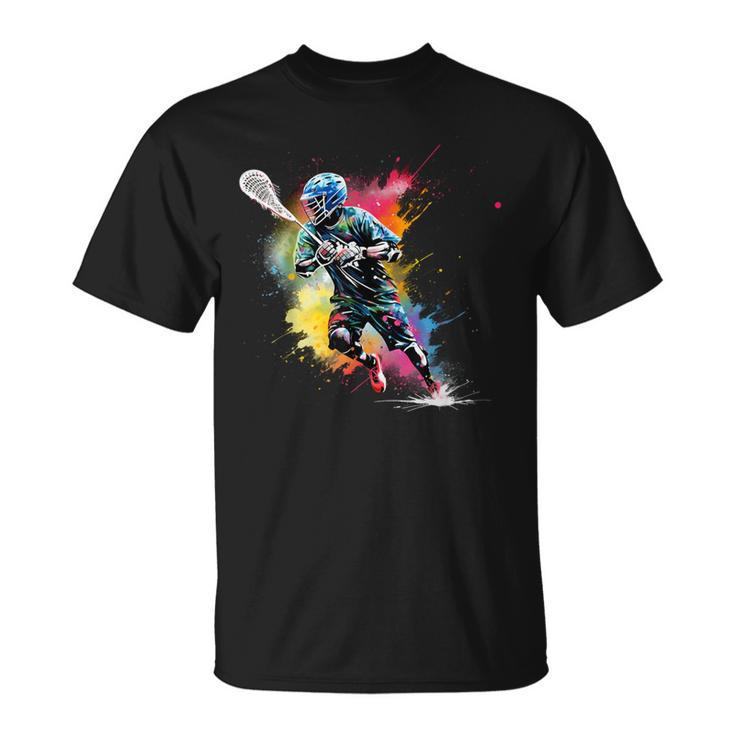Colorful Lacrosse Player Boy On Lacrosse T-Shirt