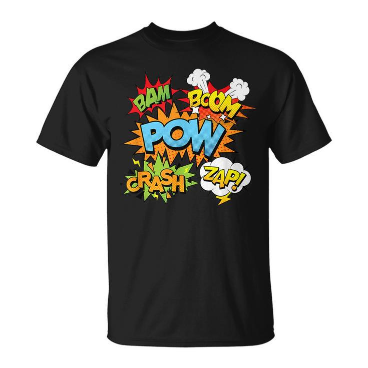 Comic Book Bam Pow Crash Boom Zap Bubbles In Bright Colors T-Shirt