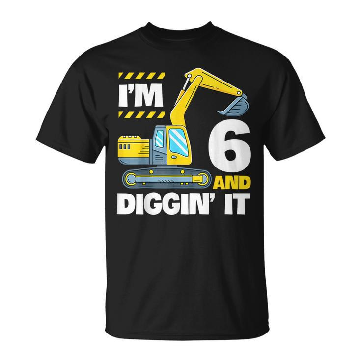 Construction Truck 6Th Birthday 6 Years Old Digger Excavator T-Shirt