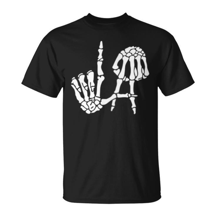 Cool Los Angeles With Skeleton La Sign T-Shirt