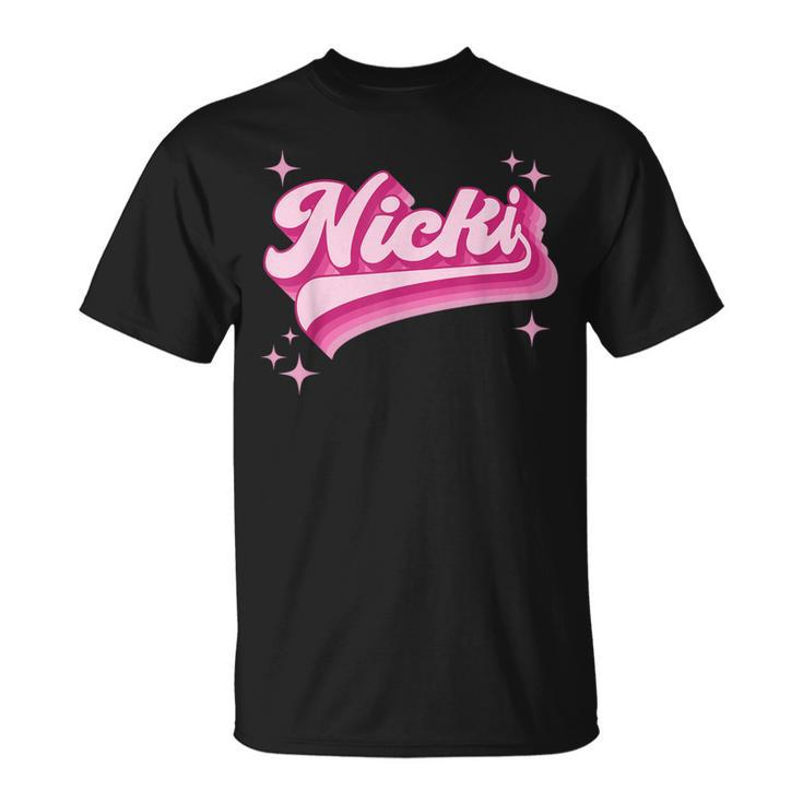 Cool Personalized Name Nicki Distressed Retro Vintage Groovy T-Shirt