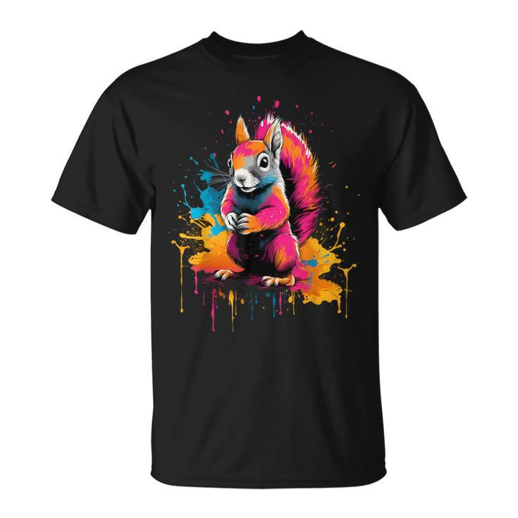 Cool Squirrel On Colorful Painted Squirrel T-Shirt
