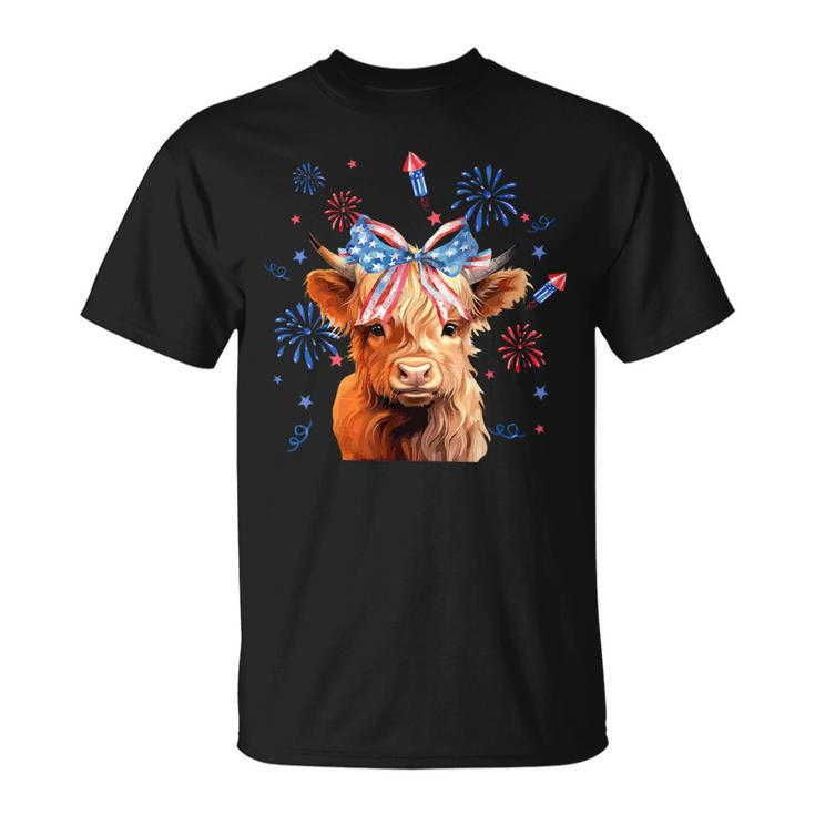 Coquette Highland Cow 4Th Of July Patriotic Cute Animal T-Shirt