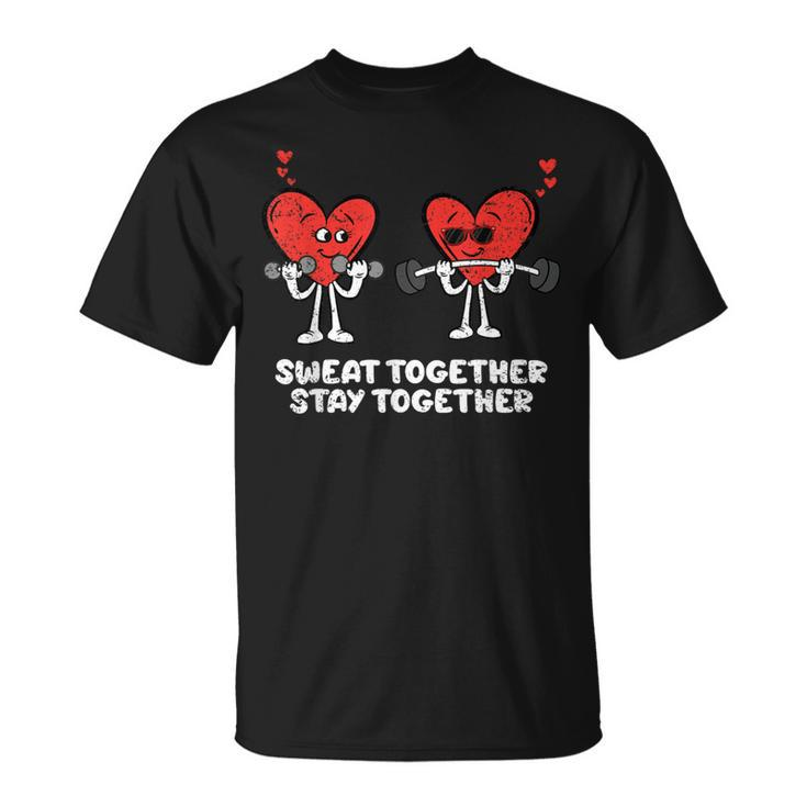 Couple Heart Workout Valentines Day Love Gym Fitness Lifting T-Shirt