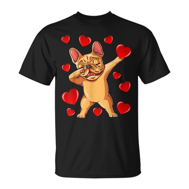 The Cream French Bulldog Dabbing Heart Valentines Day T-Shirt