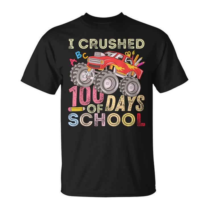 I Crushed 100 Days Of School For Boys Monster Truck 100 Day T-Shirt