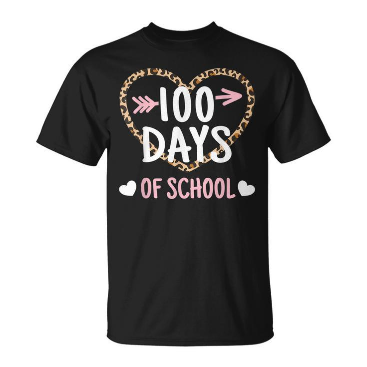 Cute 100Th Day Of School 100 Days Leopard Heart Boys Girls T-Shirt