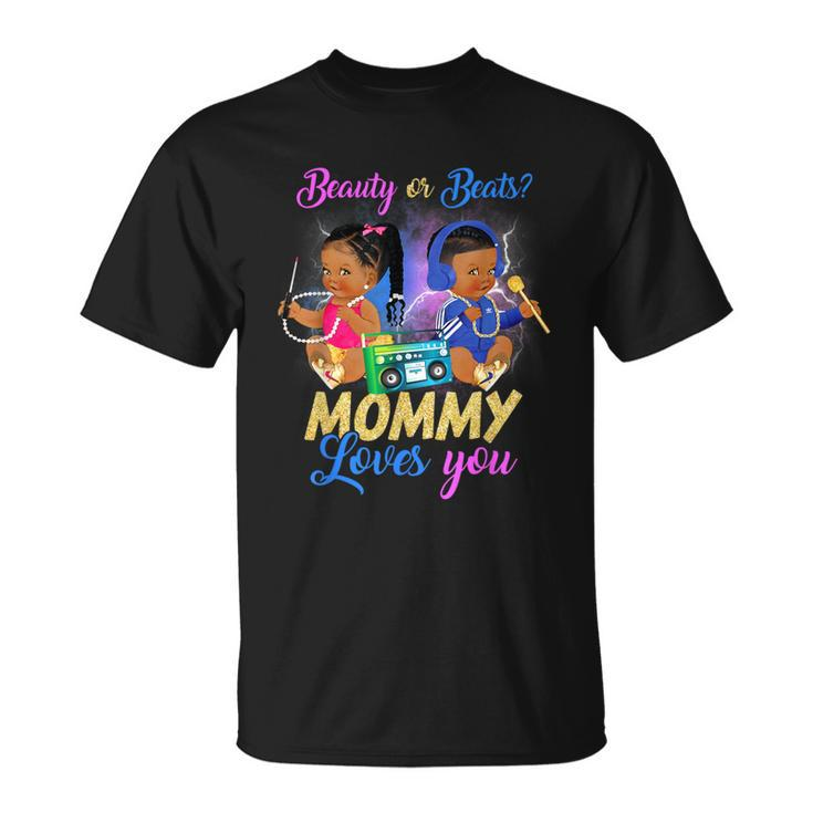 Cute Beauty Or Beat Mommy Loves You Gender Reveal Party T-Shirt