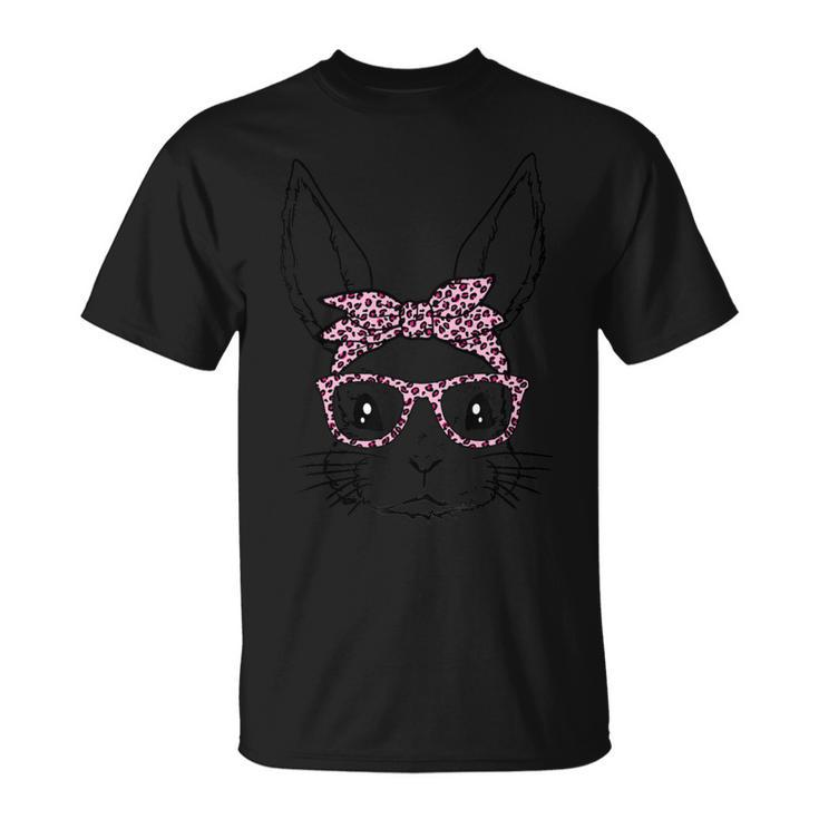 Cute Bunny Rabbit Face With Leopard Glasses Bandana Easter T-Shirt