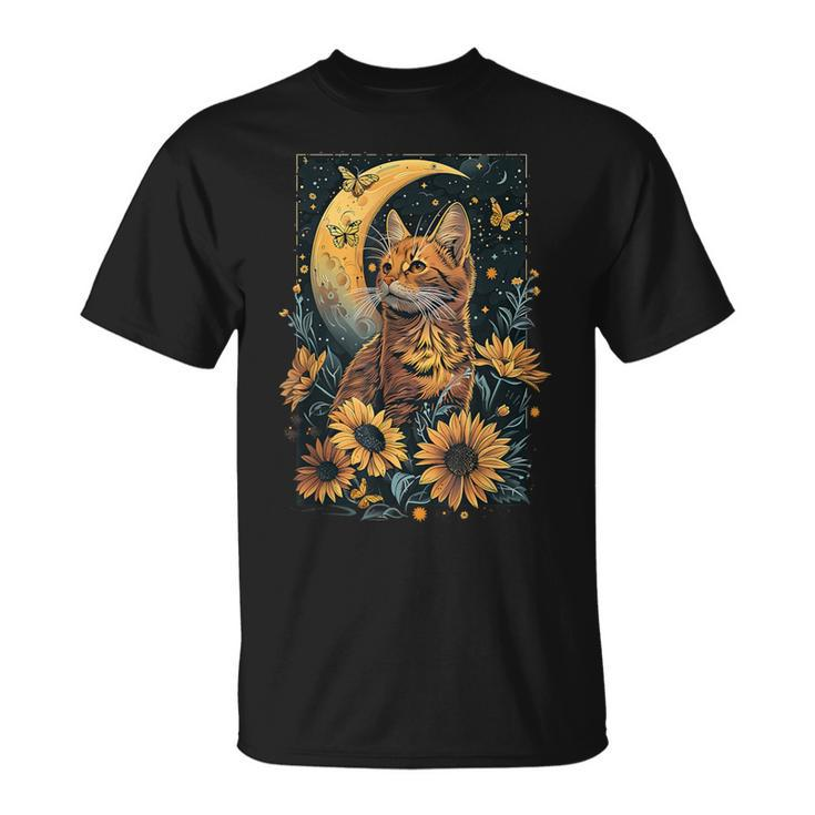 Cute Cat Full Moon Cat Cottagecore Aesthetic T-Shirt