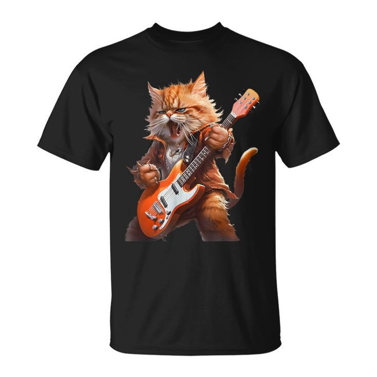 Cute Cat Playing Guitar Cat Lover Graphic Cat Kitten Lover T-Shirt