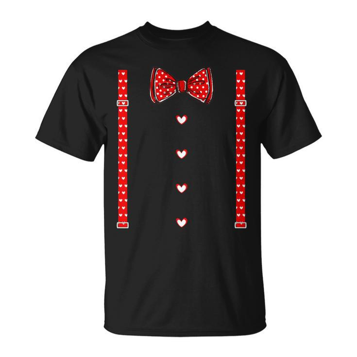 Cute Hearts Tie & Suspenders Boys Valentine's Day T-Shirt