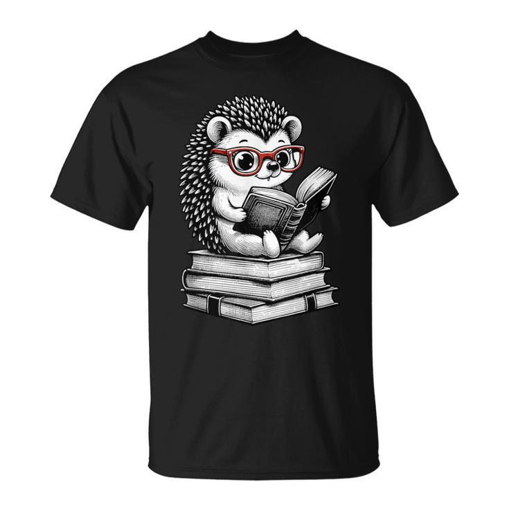 Cute Hedgehog Book Nerd Readers T-Shirt