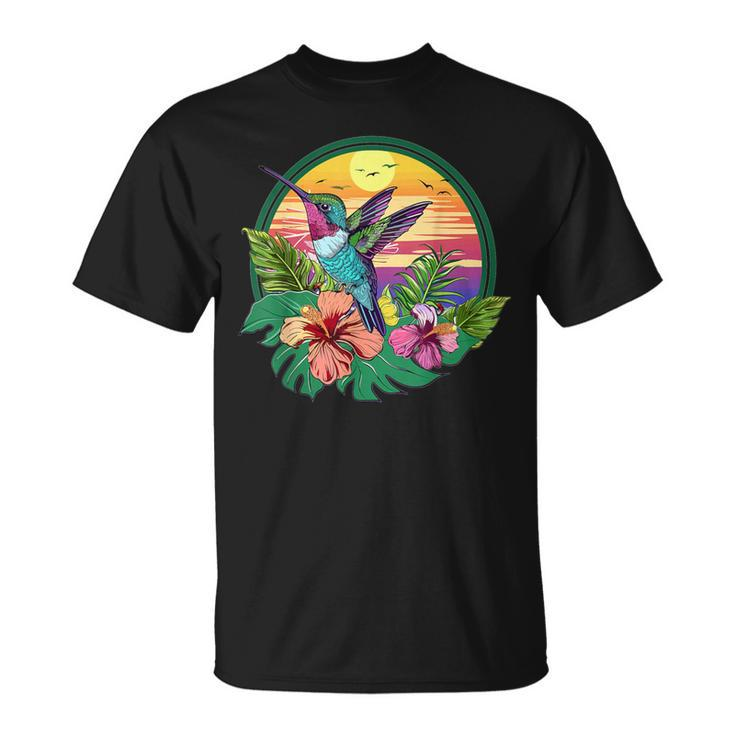 Cute Hummingbird With Flowers I Aesthetic Hummingbird T-Shirt