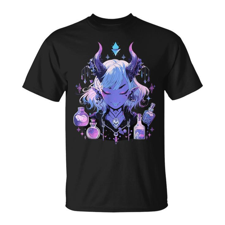 Cute Kawaii Witchy Demonic Lady Crystal Alchemy Pastel Goth T-Shirt