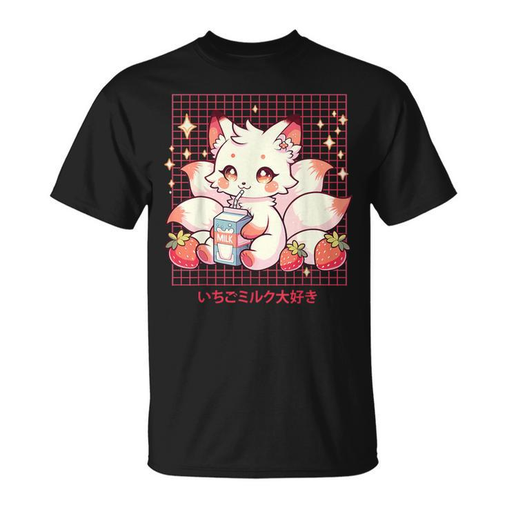 Cute Kitsune Japanese Anime Fox Kawaii Strawberry Milk T-Shirt
