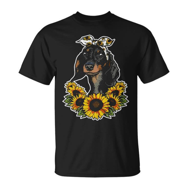 Cute Love Dog Sunflower Decor Dachshund T-Shirt
