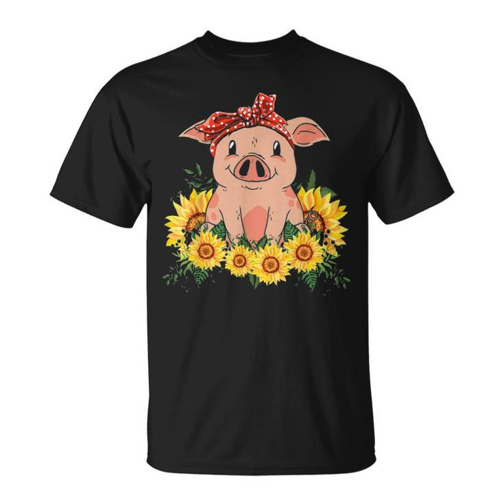 Cute Pig Bandana Sunflower T-Shirt