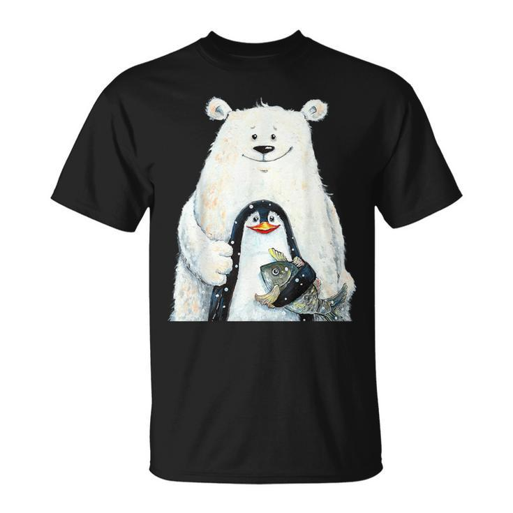 Cute Polar Bear And Penguin Bird Fish Lovers Animal Friends T-Shirt