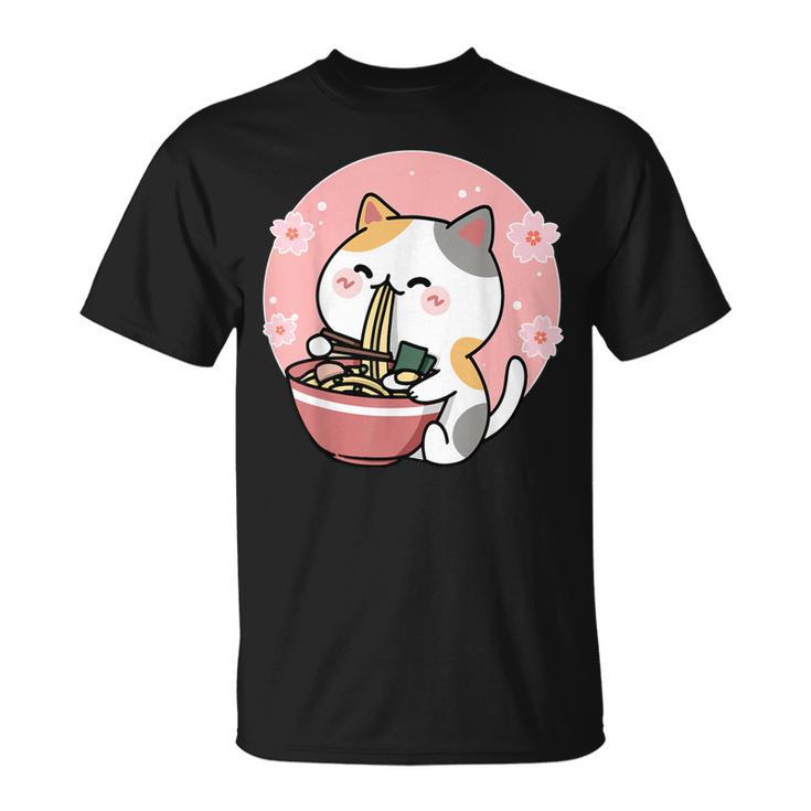 Cute Ramen Cat Kawaii Anime Sakura Pink T-Shirt